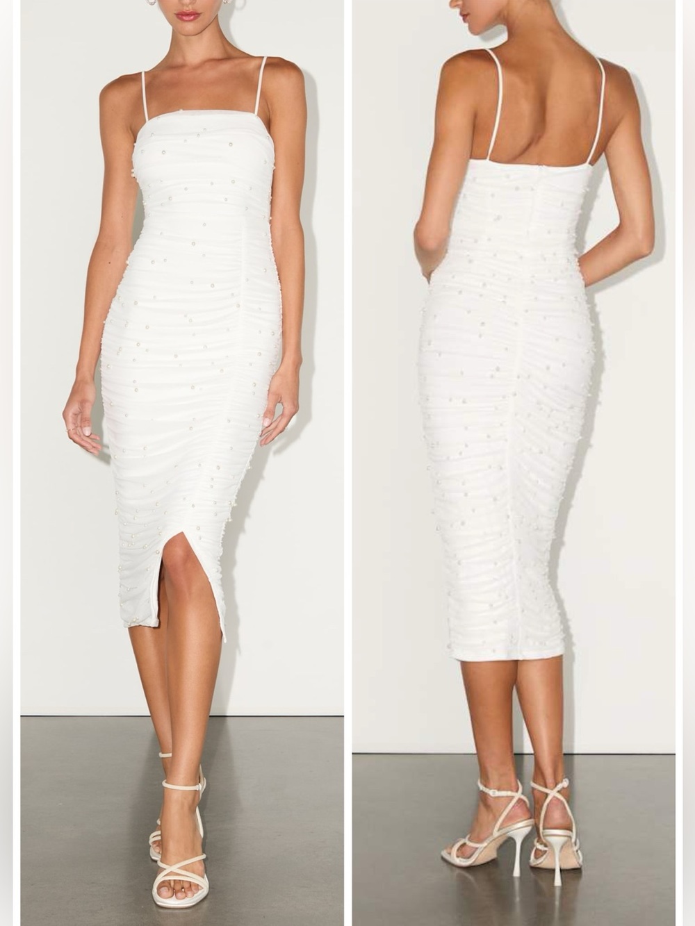 NWT Lulus Toast To Romance White Ruched Pearl Bodycon Midi Dress Sz XL